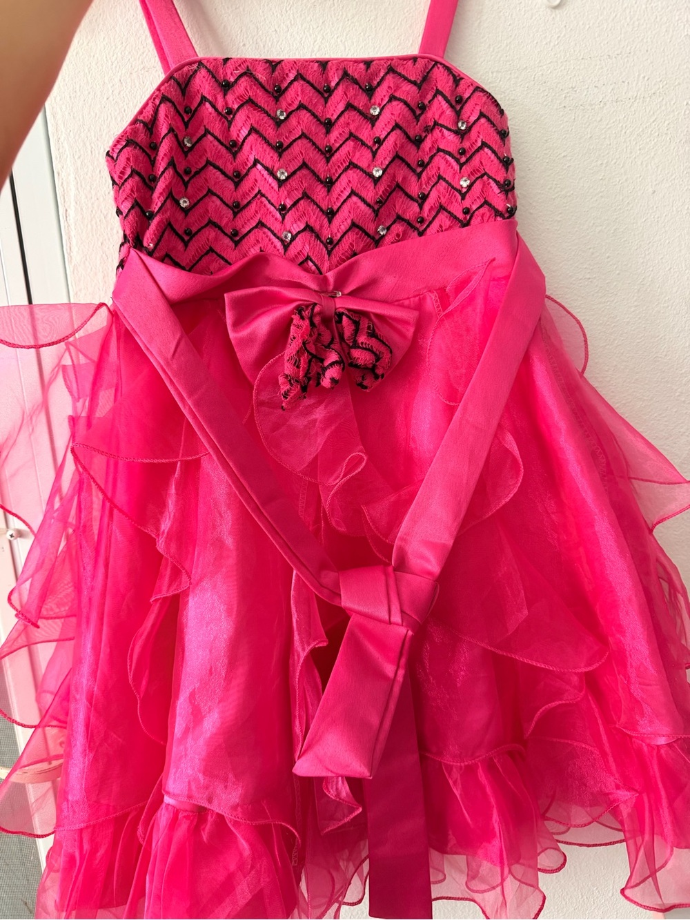 Girls Hot Pink Ruffle Party Dress with Bow